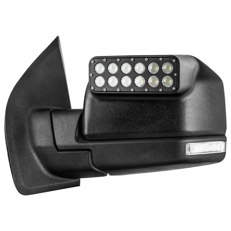 Oracle Ford F150 off-road mirrors with 6000K LED light bars and cubes, designed for enhanced visibility and rugged off-road use.
