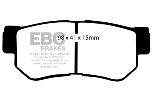 EBC Redstuff rear brake pads for Hyundai Azera 2008-2009 3.3L, performance brake pads with red friction material.