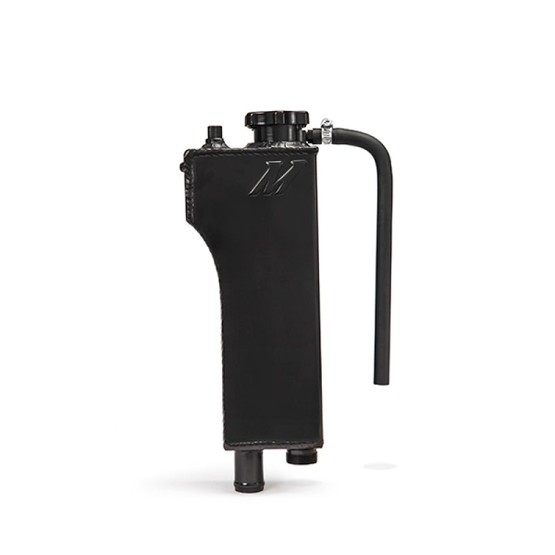 Mishimoto aluminum coolant expansion tank for BMW 3 Series (92-99), showcasing the sleek, durable coolant reservoir with mounting features.