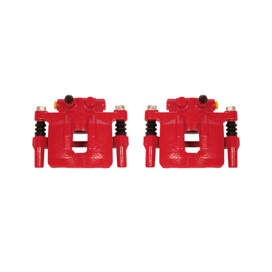 Pair of PowerStop red rear brake calipers with brackets for Chrysler 200 models from 2011 to 2014, performance brake parts.