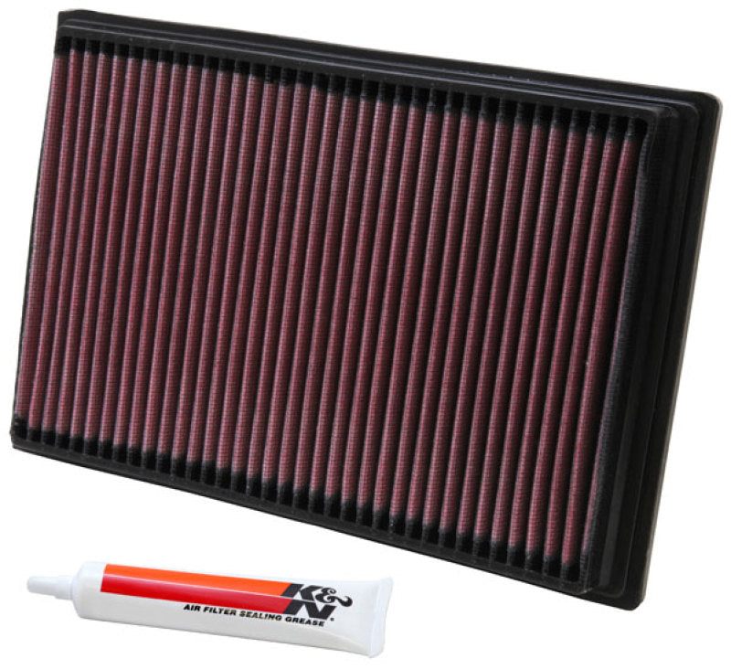 K&N Engineering drop-in engine air filter with 10.688-inch length, 7.125-inch width, and 1.125-inch height for improved airflow.