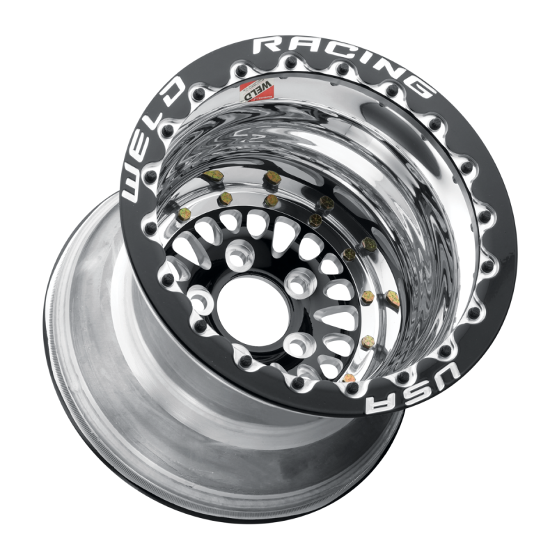 Weld RPM 15x8 forged wheel with black center and polished shell, featuring 5x4.75 bolt pattern and 3.18 hub bore.