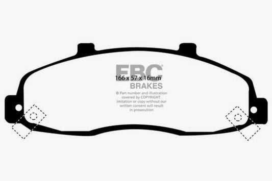 EBC Ultimax2 rear brake pads for 1998-1999 Ford F150 4.2 2WD with rear wheel ABS, front OE brake pads shown.