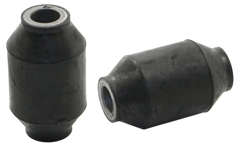 Moog Ford E-150 rear forward leaf spring bushing for suspension, shown in close-up view of rubber bushing and metal components.