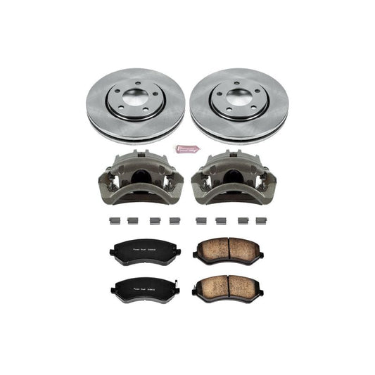 PowerStop OE front brake kit with calipers for Chrysler Town and Country 2003-2007, includes brake rotors and calipers.