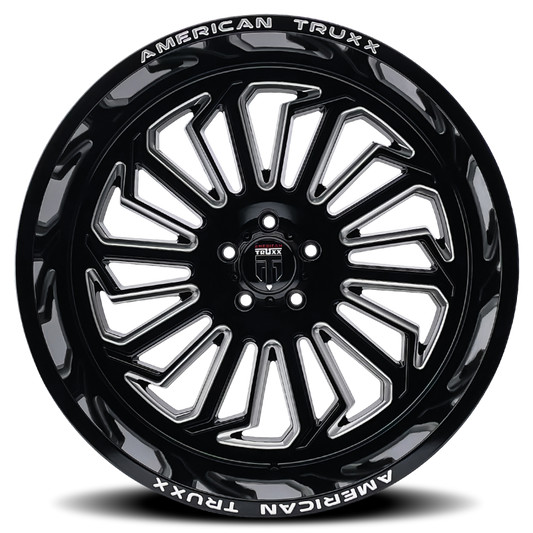 American Truxx AT1916 Butcher 24x14 cast wheel with gloss black finish, milled accents, 6x139.7 BP, -76mm offset, 106mm hub