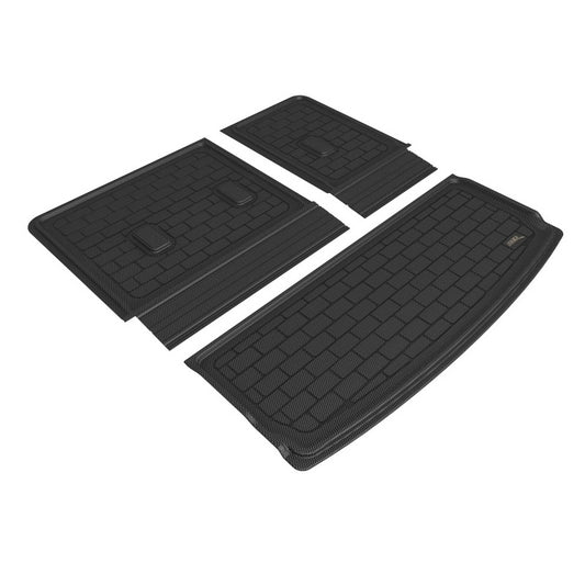 Black 3D MAXpider rubber cargo liner for 2021 Chevrolet Tahoe and GMC Yukon behind R3 seatback, durable floor protection.