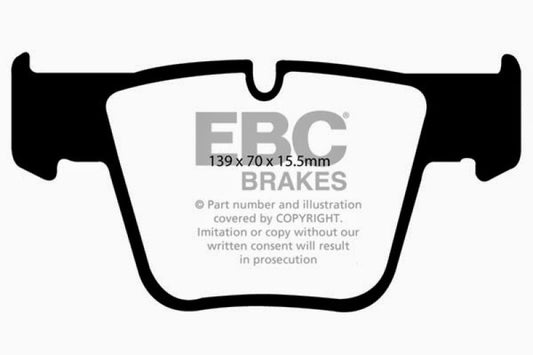 EBC Mercedes-Benz CL63 AMG 6.2 red front brake pads for performance braking, shown with red friction material and metal backing.
