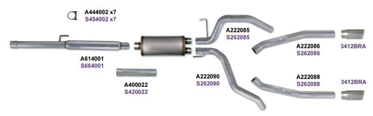 Diamond Eye Performance 3-inch catback dual exhaust system for Dodge Ram 1500 HEMI 2009-2012, showing polished stainless steel pipes.