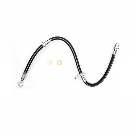 DFC Honda S2000 front-left brake hose from the brake line kit, showing the flexible rubber brake line with fittings.