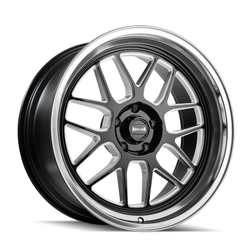 Ridler 611 cast wheel with 18x9.5 inch size, 5x127 bolt pattern, black/mill finish, diamond cut lip, and 83.82mm hub.