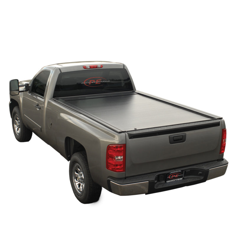 Pace Edwards JackRabbit retractable bed cover on a 2004-2006 Toyota Tundra Double Cab with Explorer rails, full metal construction.