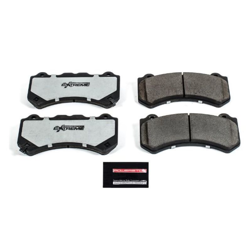 PowerStop Z26 extreme street brake pads for Nissan GT-R front, shown with hardware, designed for high-performance braking.