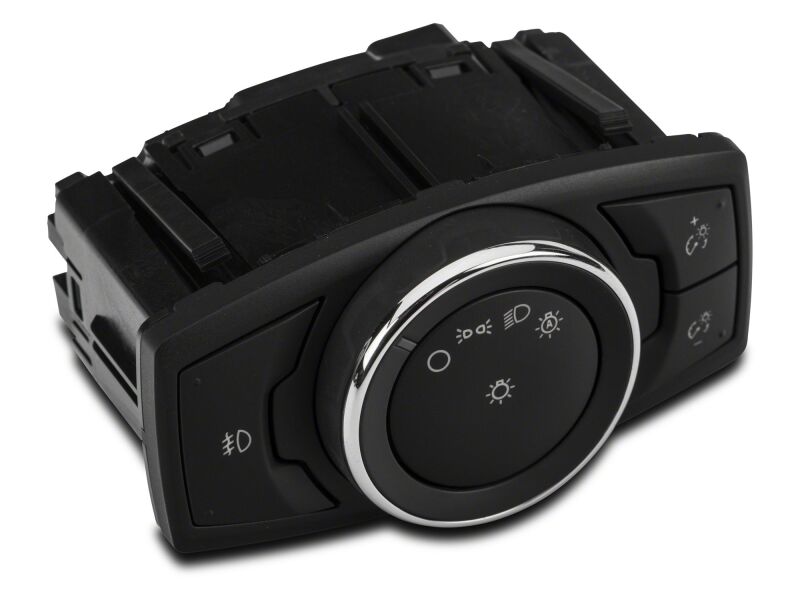 Raxiom Ford Mustang V6 fog light switch with wiring harness for 2015-2017 models, featuring a clear switch with wiring connections.