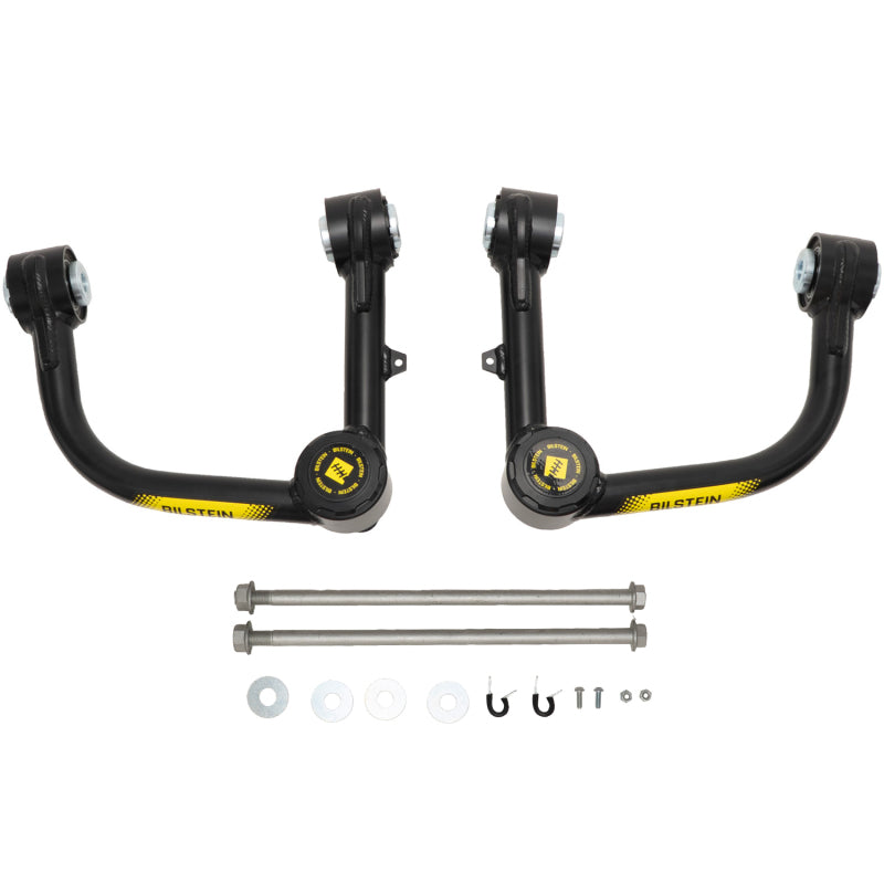 Bilstein B8 Pro front upper control arms for Lexus GX460, GX470, and Toyota 4Runner, featuring durable metal construction and bushings.
