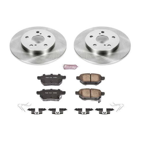PowerStop OE rear brake kit for 2016 Scion iM, includes brake rotors and pads, designed for enhanced stopping performance.