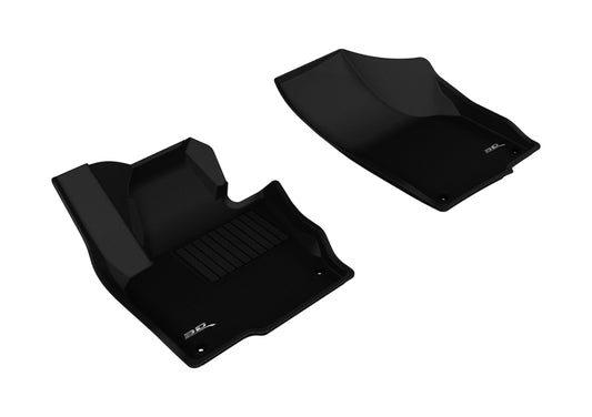 Black 3D MAXpider rubber floor mat for first row in 2009-2019 Volkswagen Tiguan and Tiguan Limited vehicles.
