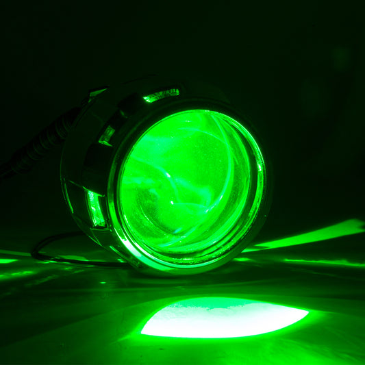 Oracle Lighting Demon Eye Projector Illumination Kit headlights with ColorSHIFT feature, showcasing the LED projector with vibrant color options.