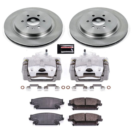 PowerStop rear OE brake kit with calipers for 2004-2009 Cadillac SRX, featuring brake rotors and caliper components.