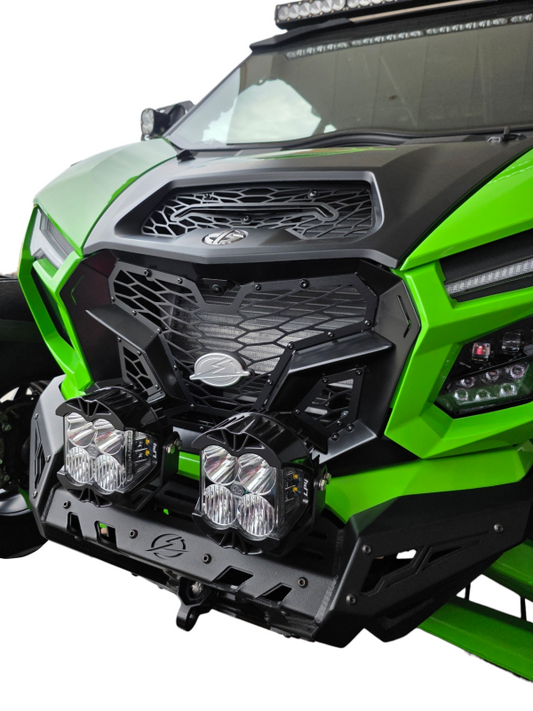 Elektric Off Road Kawasaki Teryx H2 Volt grille for offroad vehicle, showcasing durable metal design and bold styling.