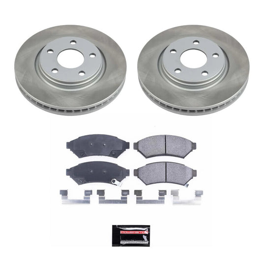 PowerStop front semi-coated rotor kit for 2005 Saturn Relay brake system, includes performance brake rotors and hardware.
