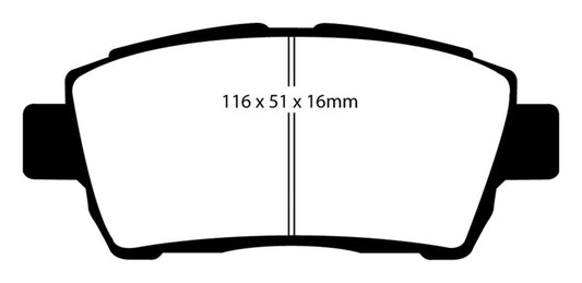 EBC Redstuff front brake pads for 2011-2015 Scion IQ 1.3, high-performance brake pads with red friction material.