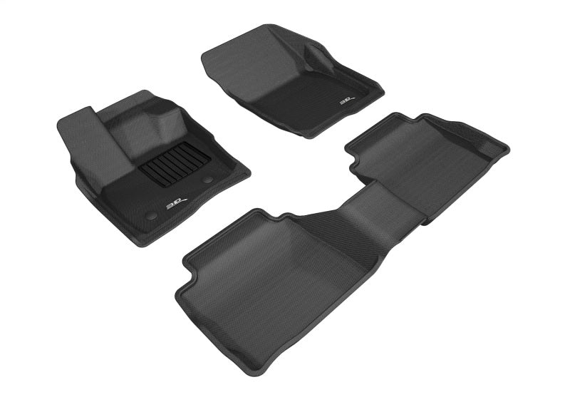 3D MAXpider black rubber floor mats set for 2017-2020 Ford Fusion, full vehicle coverage, textured surface for durability and grip.