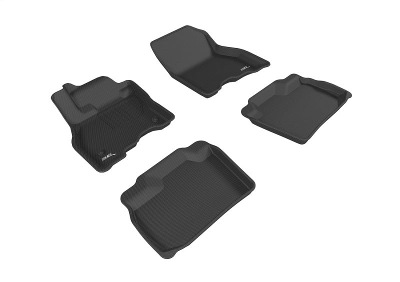 3D MAXpider black rubber floor mats for Nissan Leaf 2013-2019, full set with textured surface and custom fit.