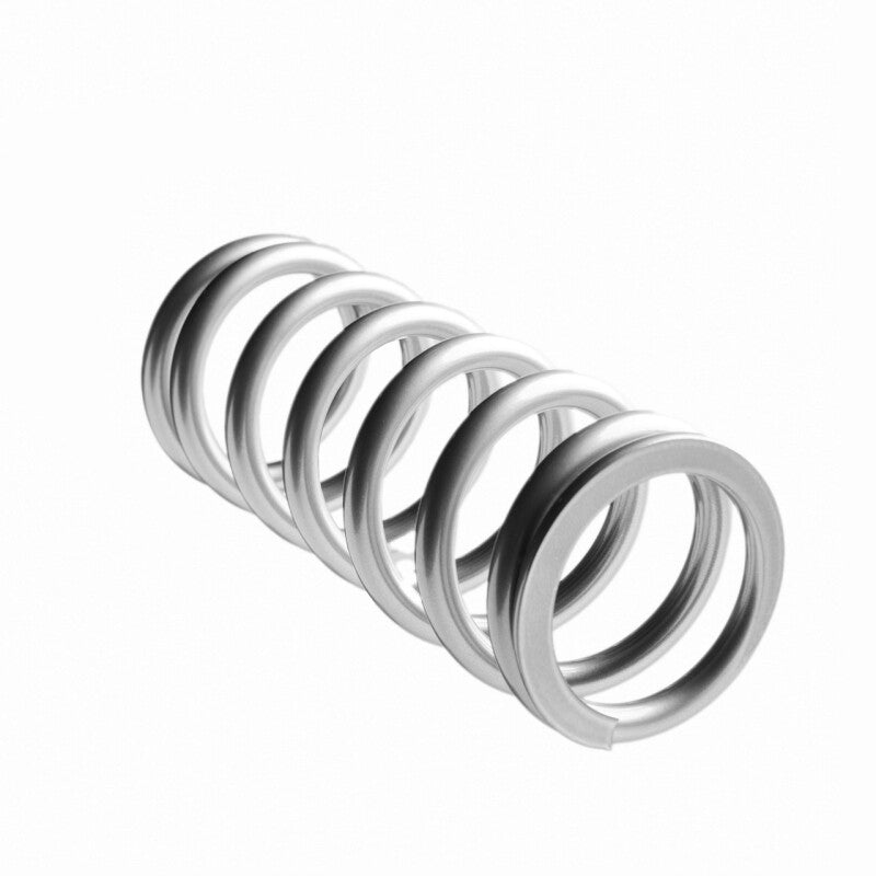 QA1 2-1/2 inch ID high travel coilover spring, 10-inch length, 850 lbs/in, silver powder coated finish.