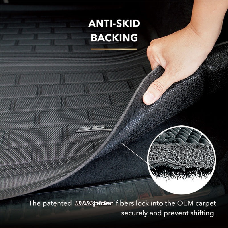 Black 3D MAXpider rubber cargo liner for Hyundai Palisade 2020-2021, behind second row, with cross fold design.