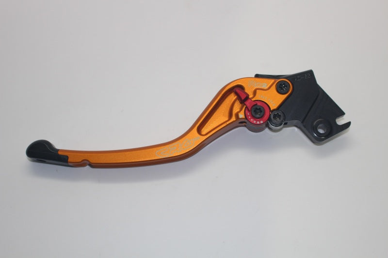 CRG 99-20 Yamaha R6/R1S RC2 clutch lever in gold, standard style, made by CRG Constructors, mounted on motorcycle handlebar