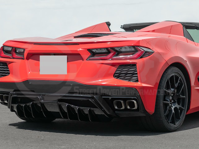 2020-UP CHEVROLET CORVETTE C8 GLOSSY BLACK REAR *ADD-ON*  BUMPER DIFFUSER