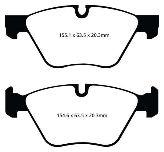 EBC Greenstuff front brake pads for BMW 528 2.0 Turbo F10, performance brake pads with green friction material.