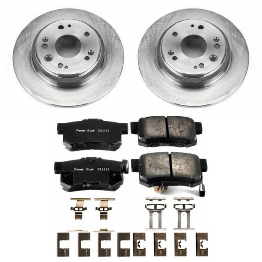 PowerStop OE rear brake kit for Acura RL 2002-2004, Autospecialty brake components, including rotors and brake pads.