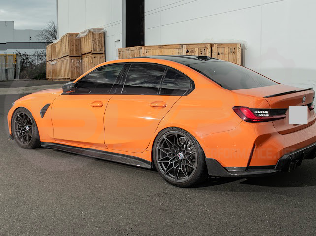2021-UP BMW G80 M3 SEDAN | 3D STYLE CARBON FIBER ADD-ON SIDE SKIRTS ROCKER PANEL EXTENSION GROUND EFFECTS