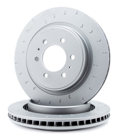 Alcon 2010+ Ford F-150 rear slotted brake rotors kit with 360x32mm vented rotors, designed for improved braking performance.