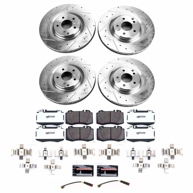 PowerStop Z26 street brake kit with front brake rotors and calipers for Mercedes-Benz SLK55 AMG (2007-2010).