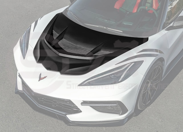 2020-PRESENT CHEVROLET CORVETTE C8 | ZR1 REPLICA STYLE  MATTE BLACK FRONT VENTED HOOD