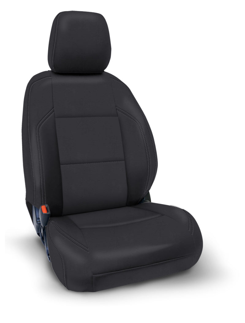 PRP Seats all-black Toyota Tacoma front seat covers with electric seat adjusters, designed for 2016+ models, pair shown in image.