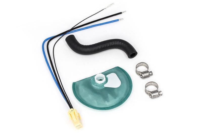DeatschWerks 415LPH DW400 in-tank fuel pump with install kit for 85-97 Ford Mustang Cobra, showing the pump and kit components.