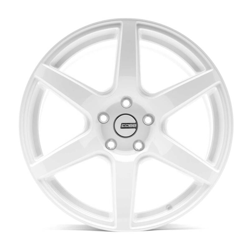White forged COBB Performance Series ST-01 18x9.5 wheel with ET40 offset and 5x114.3 bolt pattern, shown from a side angle.