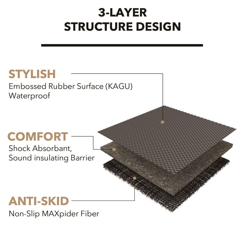 3D MAXpider black rubber floor mats for Genesis G70 2019-2023 RWD, 1st and 2nd row, featuring textured surface and custom fit.