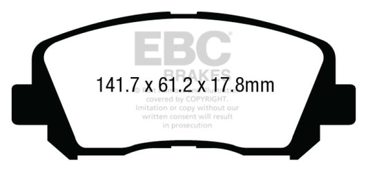 EBC 15+ Chrysler 200 2.4 Ultimax2 front brake pads, OE type, showing new brake pad components on a clean surface.