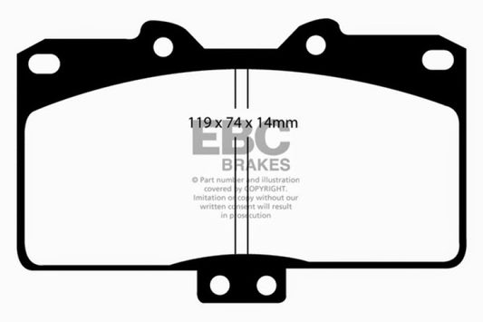 EBC Redstuff front brake pads for Dodge Stealth 3.0 4WD, performance brake components with red friction material.