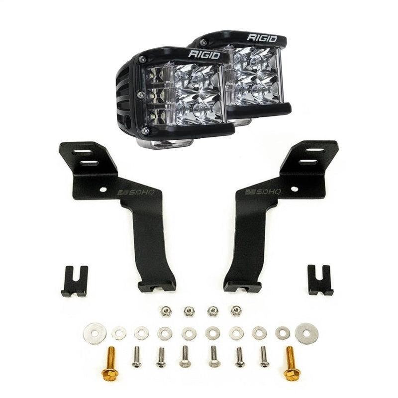 Rigid Industries 21-27 Ford F-150 D-SS LED light bars and cubes installed on truck for enhanced visibility and off-road lighting.