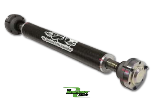 DSS 2018+ Jeep Grand Cherokee Trackhawk carbon fiber front driveshaft by Driveshaft Shop, 2.75-inch one-piece design with black finish.