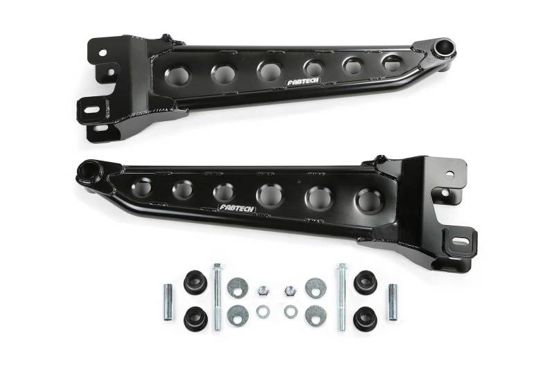 Fabtech lift kit for Ford F250, F350, F450, F550 4WD with radius arm system and adjustable 4 to 8-inch lift.