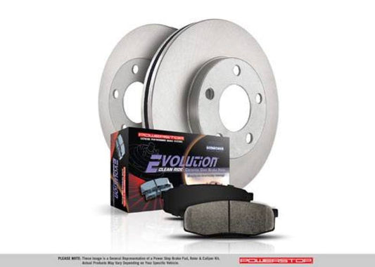 PowerStop OE front brake kit for 2017 Kia Optima, includes brake rotors and pads, shown with brake components installed.