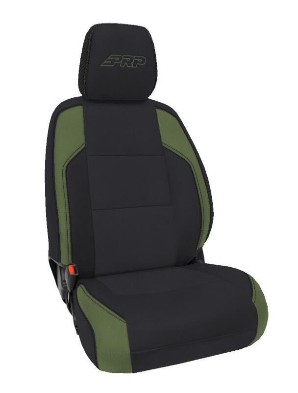 PRP Seats black and olive green front seat covers for Toyota Tacoma, pair, durable automotive interior protection.