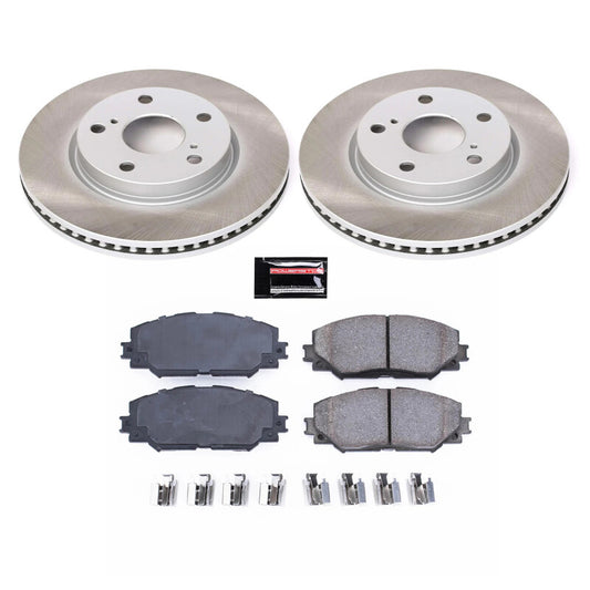 PowerStop semi-coated front brake rotor kit for Toyota RAV4 (2006-2018), featuring performance blank rotors for improved braking.